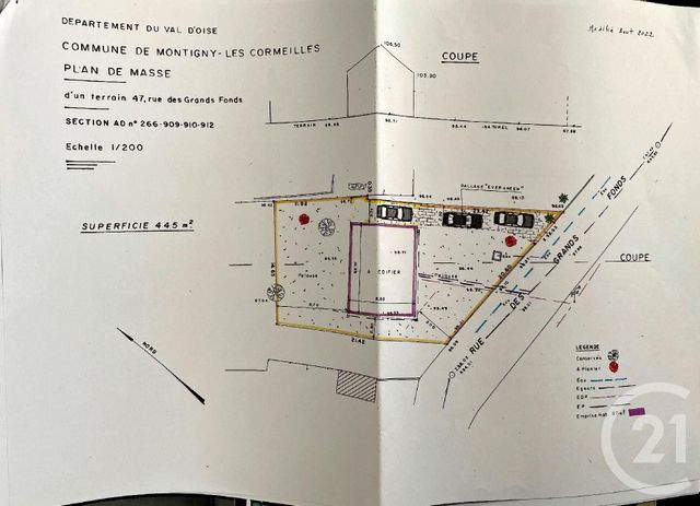 terrain à vendre - 445.0 m2 - MONTIGNY LES CORMEILLES - 95 - ILE-DE-FRANCE - Century 21 La Source Immo